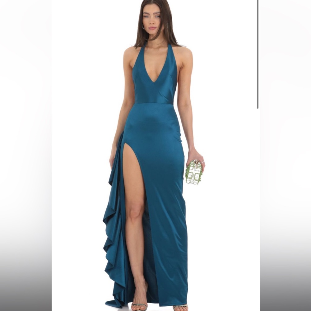 Lucy in the sky- satin peacock blue- size-S